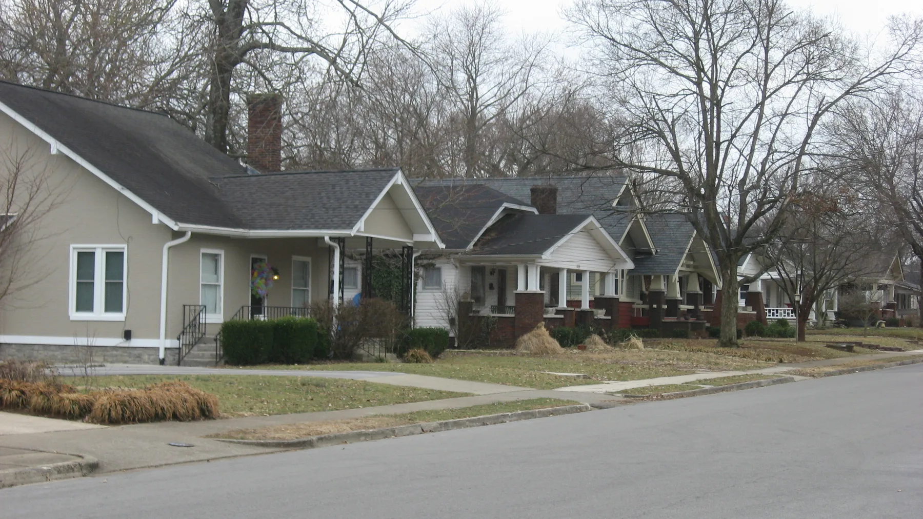 Bungalows along a street in Bowling Green's Magnolia Street Historic District