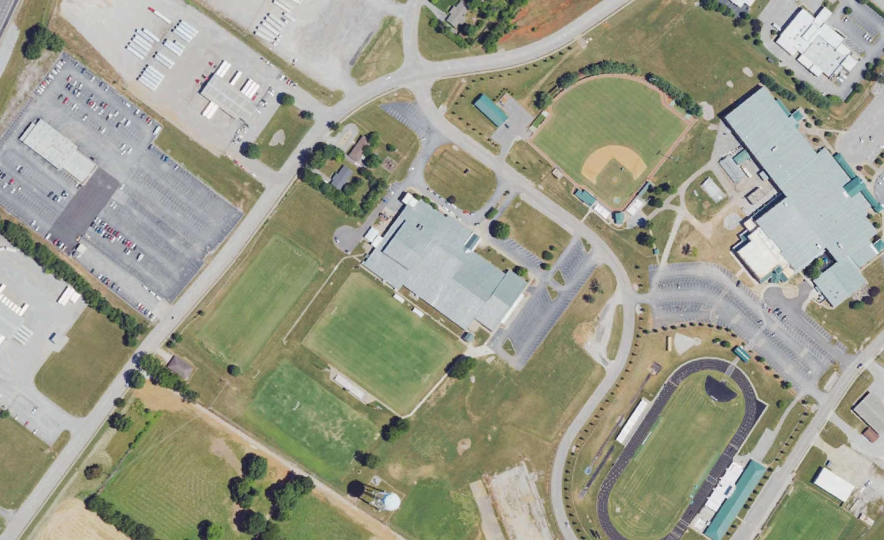 Drakes Creek Middle School, left, and its fields off Cypress Wood Way in Bowling Green, seen from the air in 2022