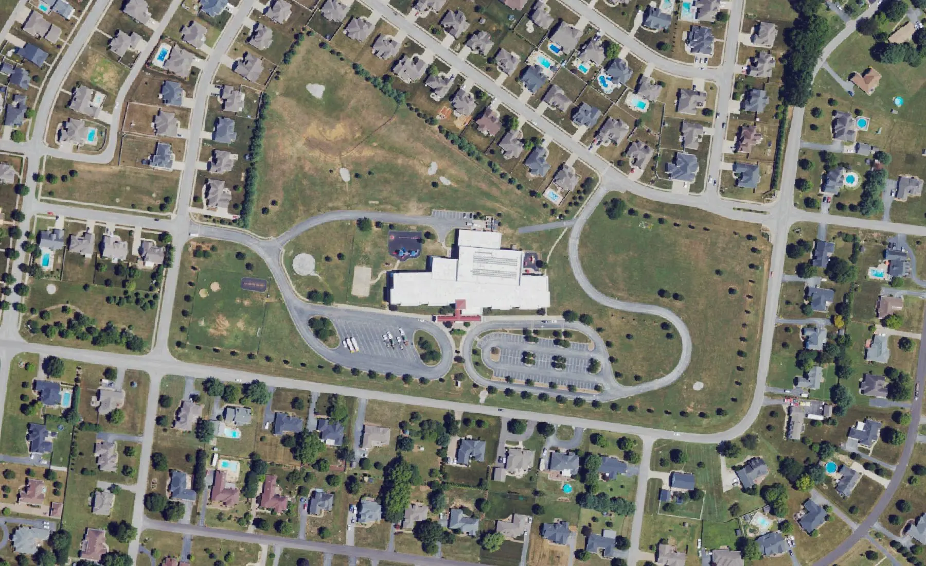 Jody Richards Elementary on Elrod Road in Bowling Green, seen from the air in 2022
