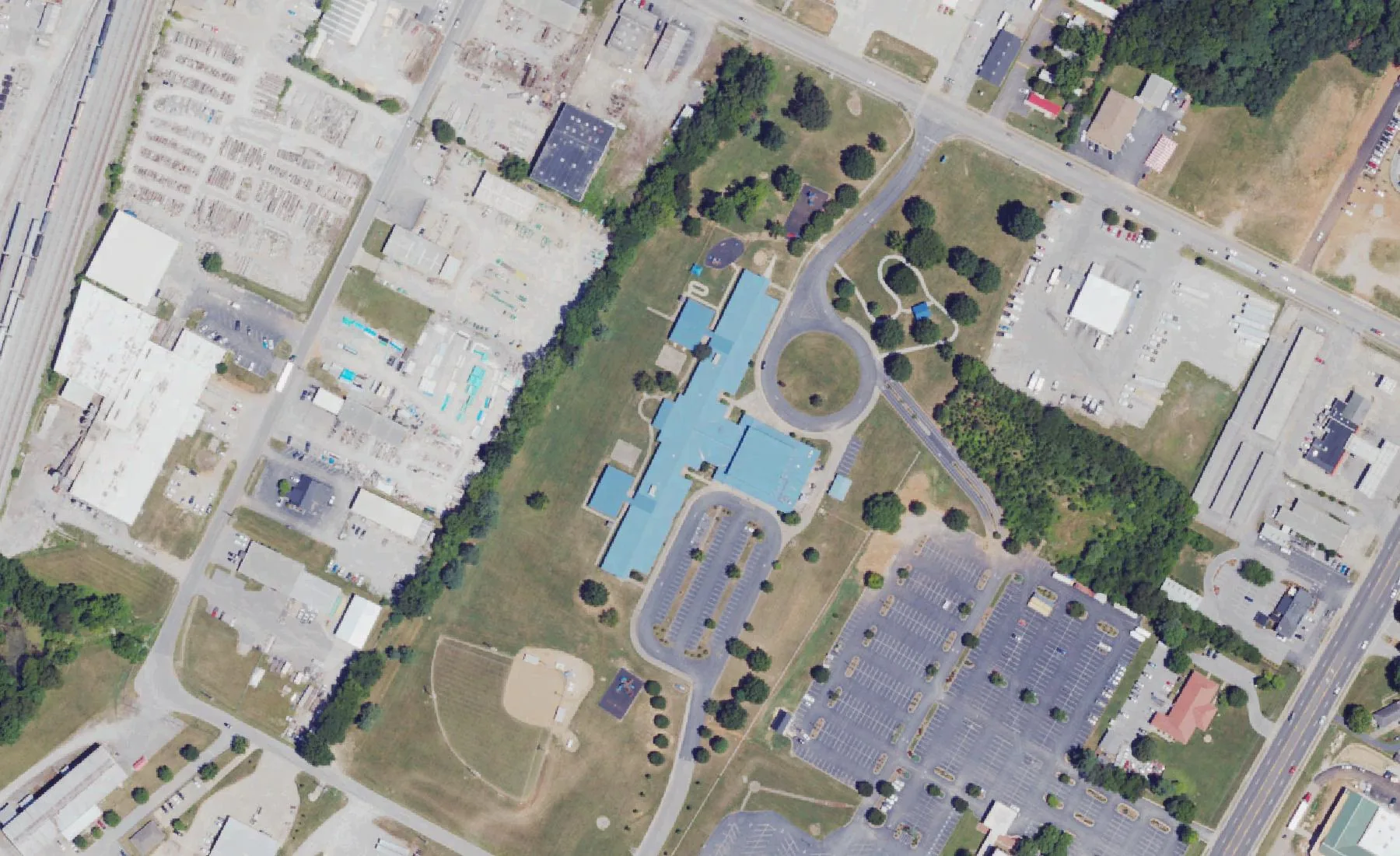 Lost River Elementary on Modern Way in Bowling Green, seen from the air in 2022