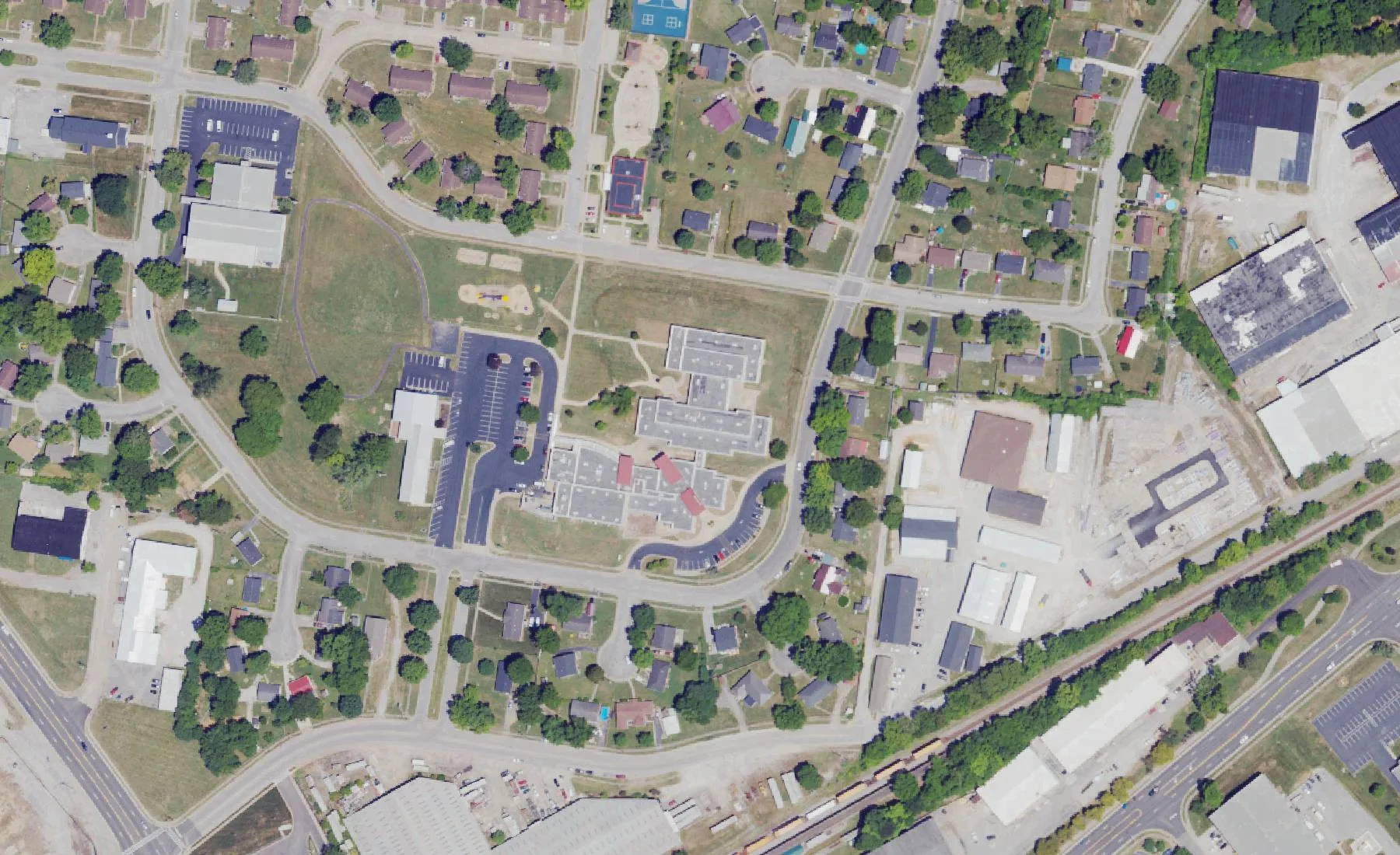 Parker-Bennett-Curry Elementary on Webb Drive in Bowling Green, seen from the air in 2022