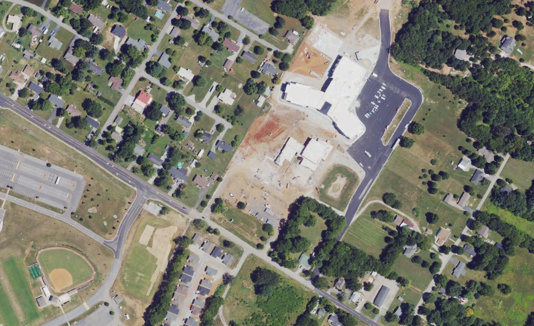 Rich Pond Elementary on Rich Pond Road in Bowling Green, with construction under way, seen from the air in 2022