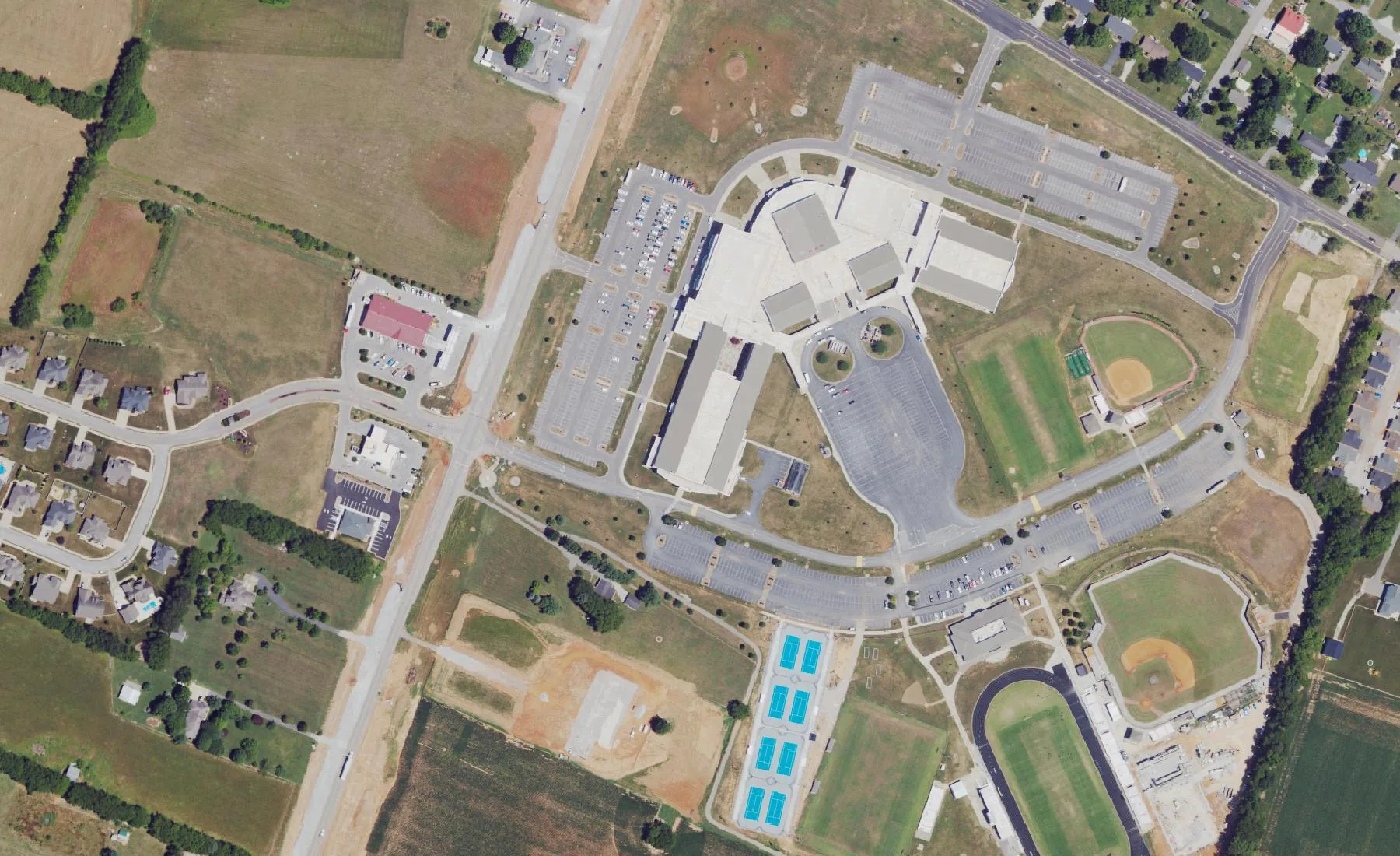 South Warren High School on Nashville Road in Bowling Green, seen from the air in 2022