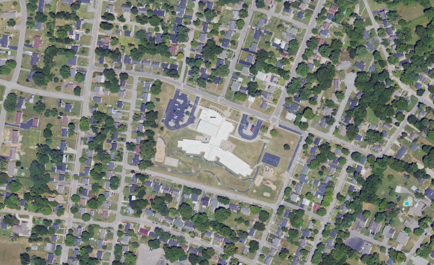 T.C. Cherry Elementary on Liberty Way in Bowling Green, seen from the air in 2022
