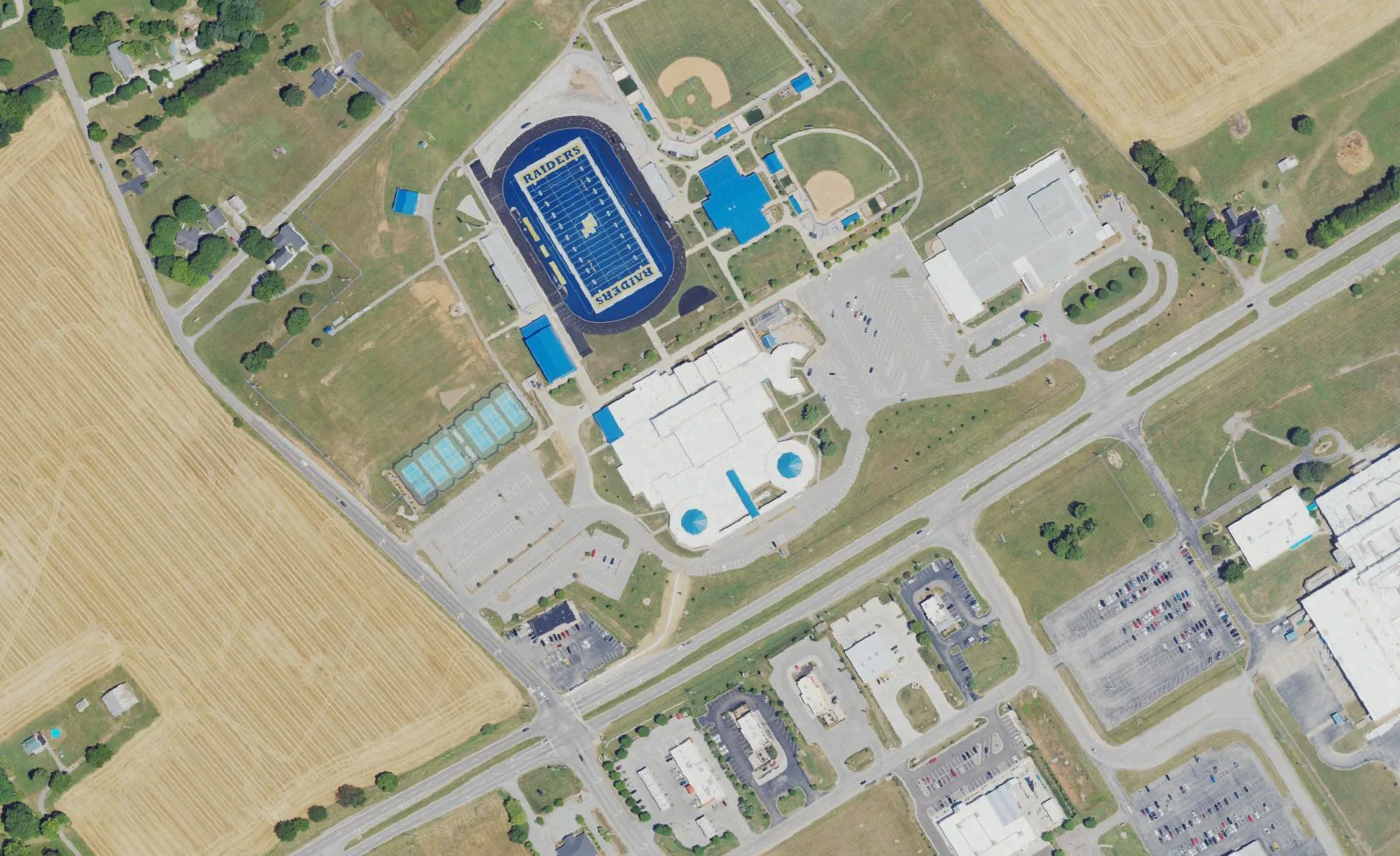 Warren East High School on Louisville Road in Bowling Green, seen from the air in 2022